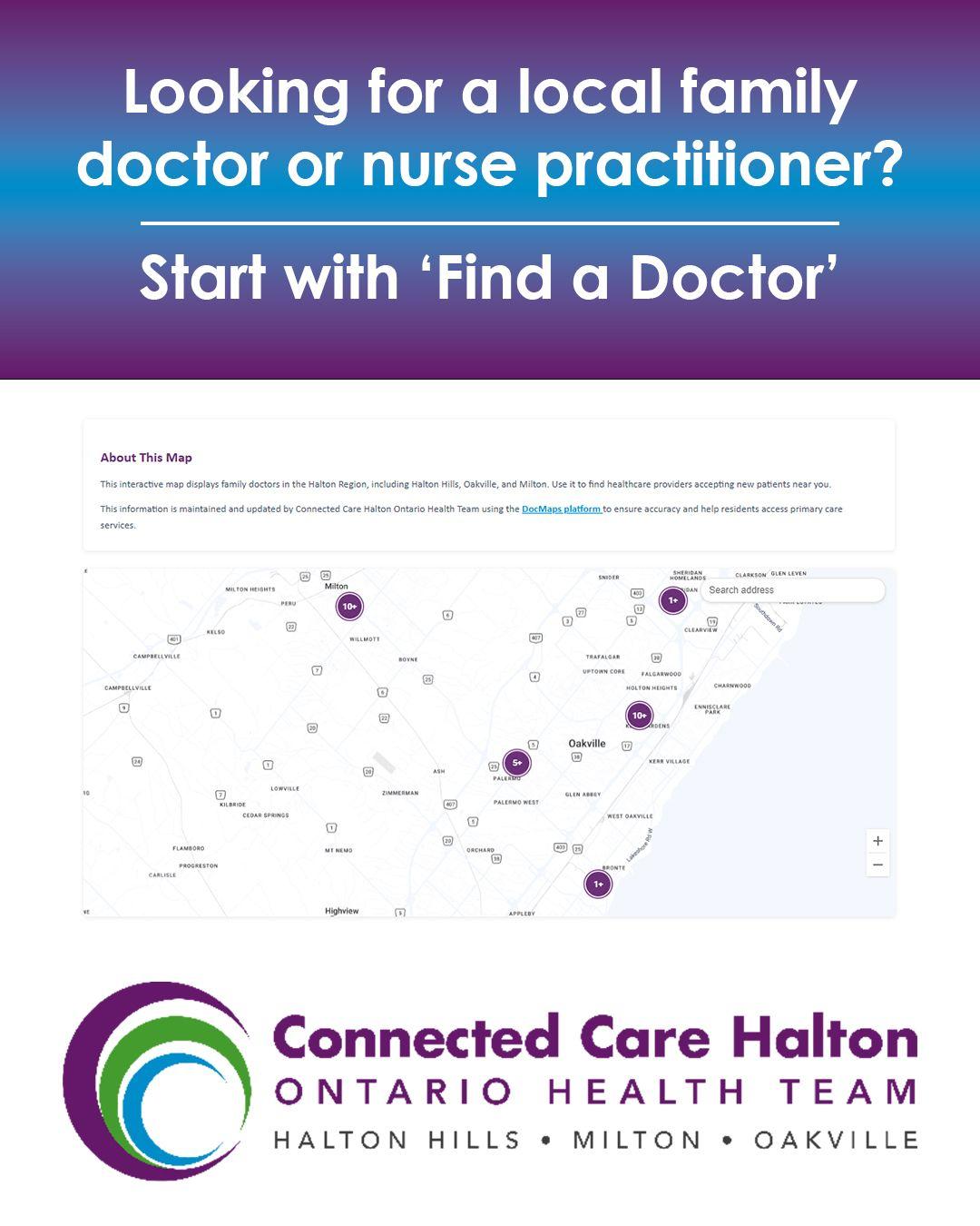 Connected Care Halton social media post showing the interactive clinic directory map